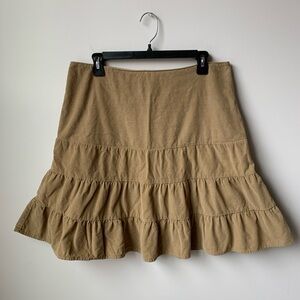 Vintage Y2K American Eagle Outfitters Tan Corduroy Ruffle Skirt Size 10